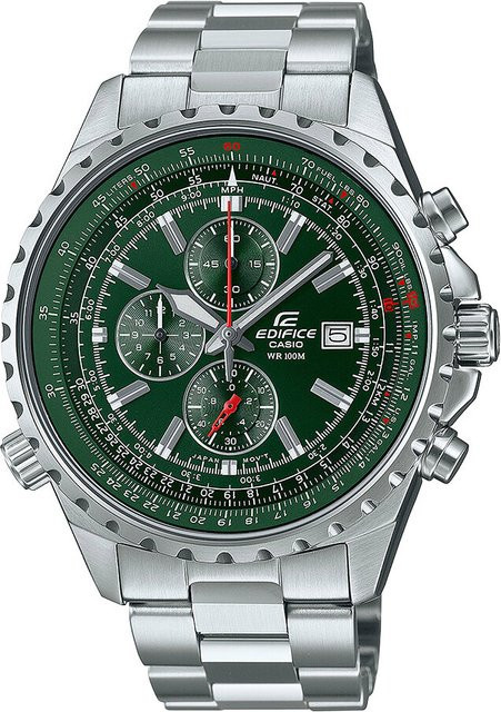 Casio Edifice Herrenuhr, Chronograph, Quarz, Edelstahl, Grün, 44 mm - Bild 1