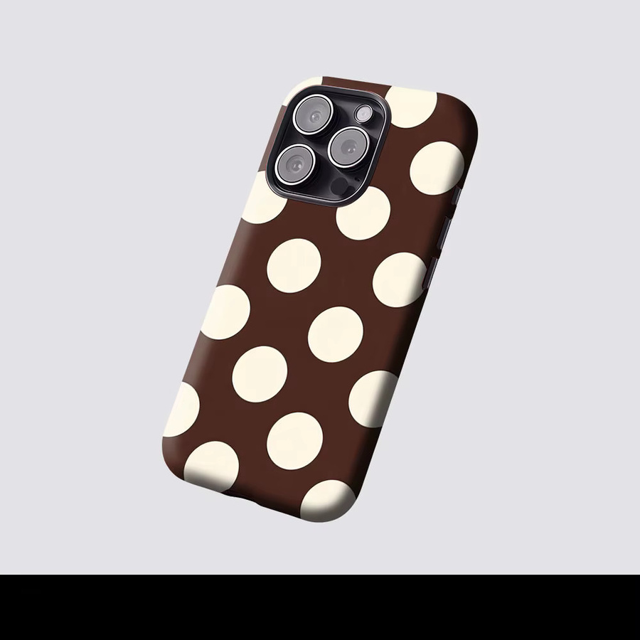 Aurbe 2-in-1 MagSafe Hülle mit mattem Film für iPhone 17 16 15 14 Plus Pro Max, stoßfeste Hartschale, Braun und Creme Polka Dots - Bild 2