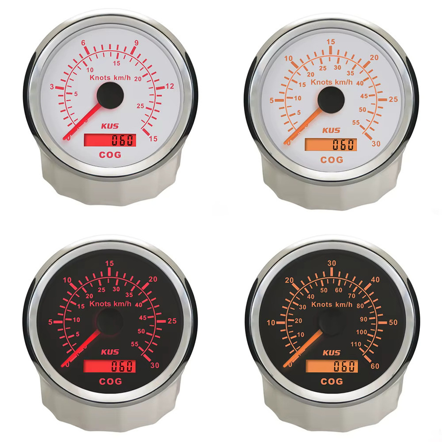 KUS Universal GPS-Tachometer mit Kursanzeige für Boote und Yachten, 15-60 Knoten, rot-gelbe Hintergrundbeleuchtung, 85 mm - Bild 3