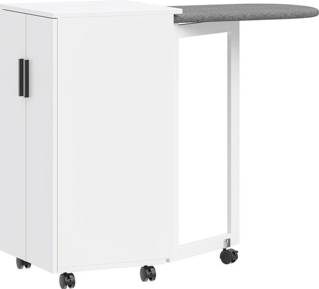 HOMCOM Bügelbrettschrank mit 2 Türen und verstellbaren Regalen in Weiß, klappbarer Bügeltisch mit Aufbewahrung und Soft-Close-Scharnieren für die Waschküche, B/T/H: 99,5 x 43 x 83 cm - Bild 1