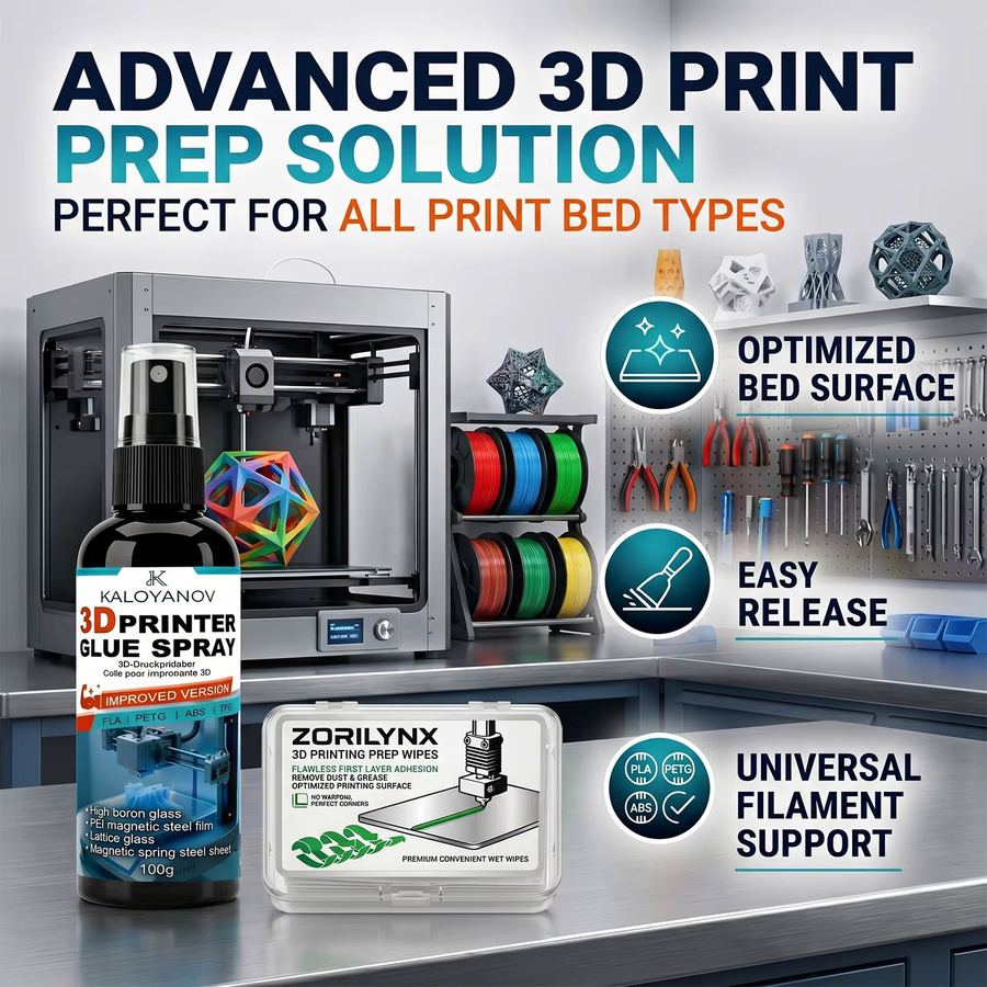 3D-Drucker-Bett-Klebespray und Vorbereitungstücher für starke Haftung der ersten Schicht, passend für PLA, PETG, ABS, TPU sowie Glas und PEI, Farbe: Weiß - Bild 2
