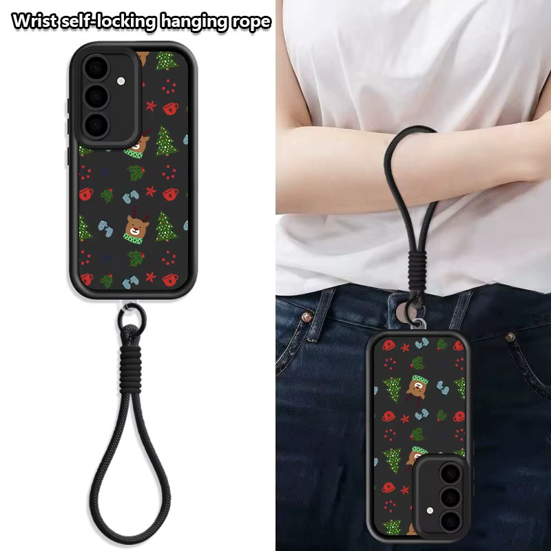 Samsung Handyhülle mit Elch und Weihnachtsbaum Design inklusive Lanyard in Beige und Weiß für Galaxy S25 S24 S23 S22 Ultra A55 A54 A16 A15 5G - Bild 1