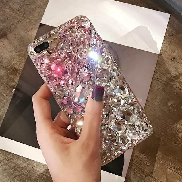 Luxus Strass Kristall Blume Handyhülle für OPPO in Rosa/Weiß mit Glitzer Diamant Edelstein Design - Bild 1