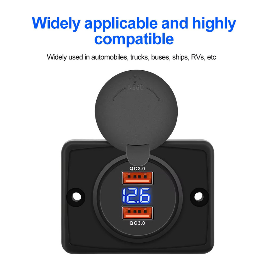Kebidumei Dual USB Ladegerät Adapter mit PD und QC3.0 USB-C Steckdose für Auto, Motorrad und Boot, Schwarz - Bild 2