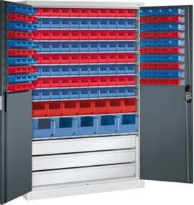 C+P Magazinschrank Acurado in Grau und Anthrazit mit Türen und Schloss, B/T/H: 195 x 120 x 50 cm - Bild 1