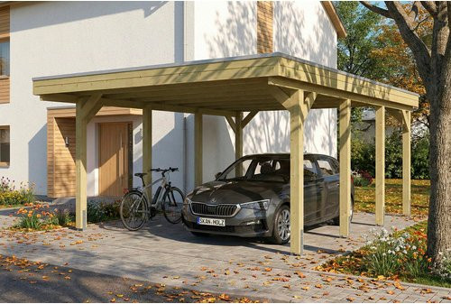 SKANHOLZ Carport Friesland aus Fichte mit Stahl-Dachplatten in Grün, B: 402 cm, T: 555 cm, H: 239 cm - Bild 1