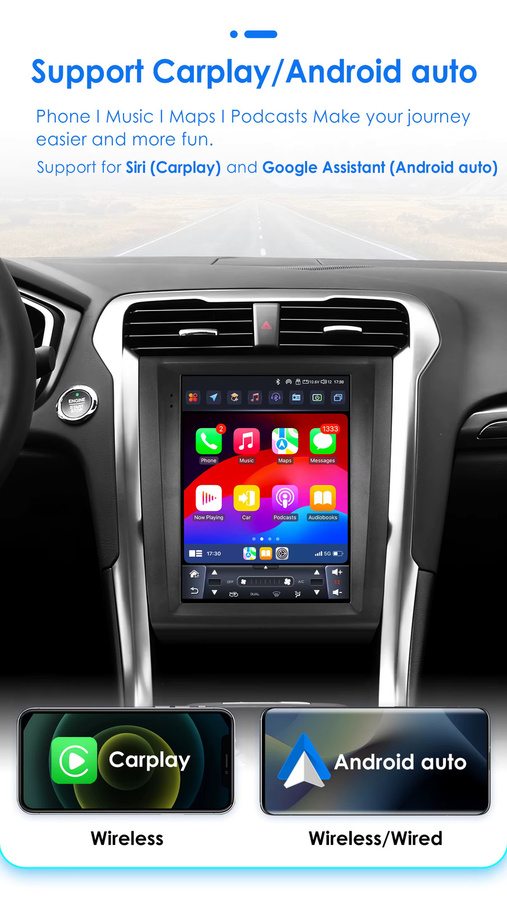 OSSURET 9,7 Zoll Carplay und Android Auto Multimedia-Autoradio mit GPS und Navi für Ford Fusion Mondeo MK5 2013-2019, Schwarz, 2DIN - Bild 3