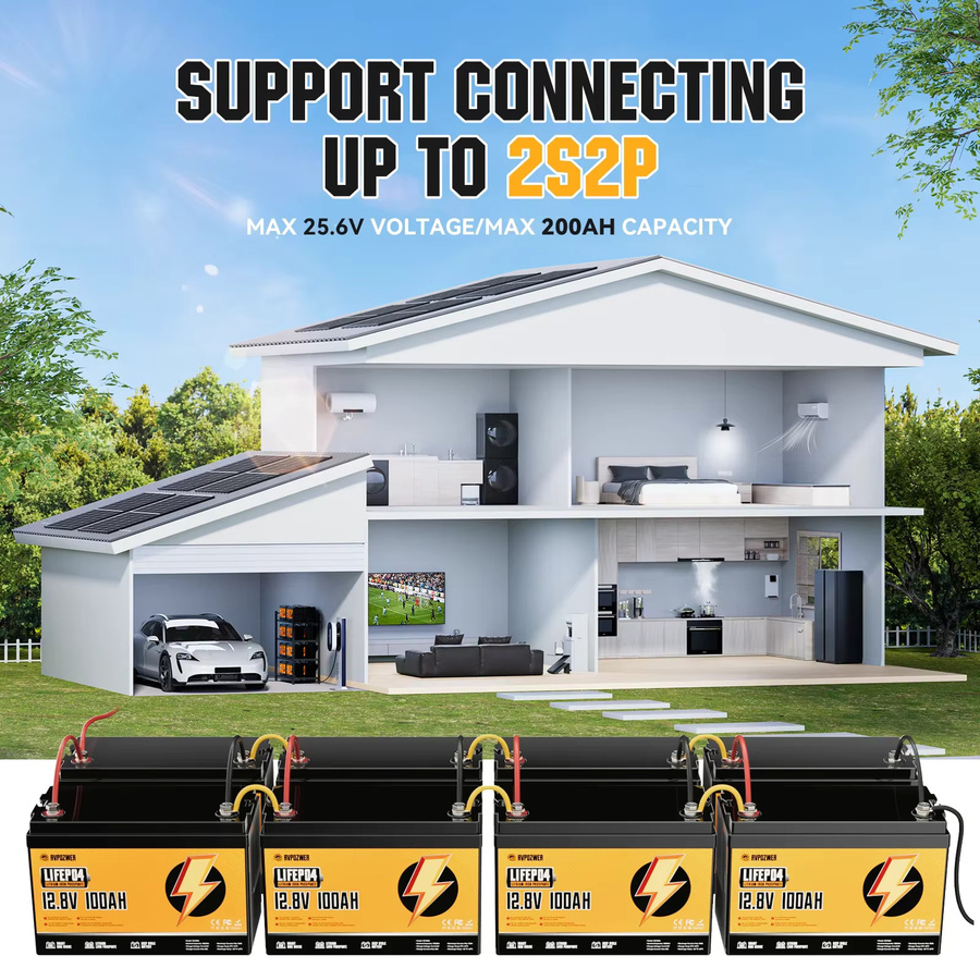 RVPOZWER 12V Lithium-Batterie 100Ah LiFePO4 Akku mit 1280Wh Kapazität und 100A BMS für Solar und mobile Anwendungen - Bild 6