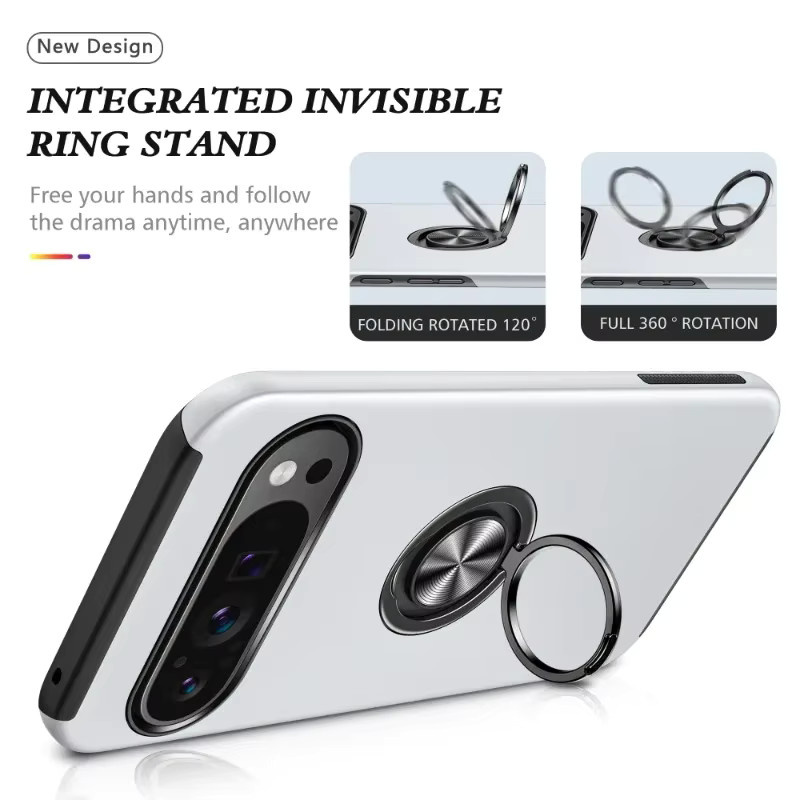 Stoßfeste Google Schutzhülle mit magnetischer unsichtbarer Ringhalterung für Google Pixel 10, 9, 8 und A Pro XL in Schwarz oder Weiß - Bild 3