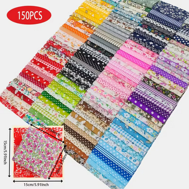 150 Stück bunte Stoffquadrate aus Polyester zum Basteln, Quilten und Scrapbooking, Multicolor - Bild 1