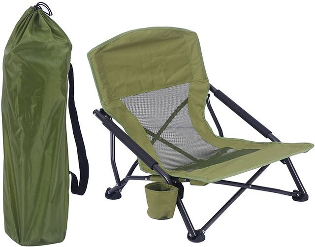 Zusammenklappbarer Outdoor-Strandstuhl von ZJMZYM mit Getränkehalter und Armlehnen für Freizeit, Angeln und Reisen in Blau oder Grün - Bild 1