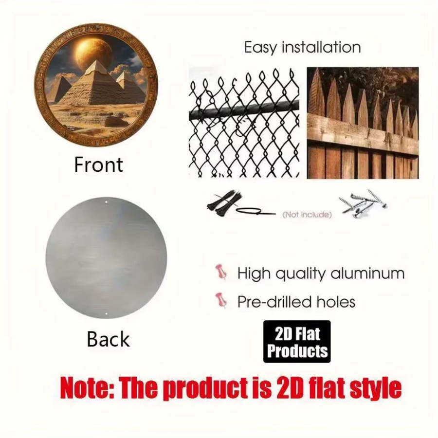 CIFBUY Vintage Ägyptische Pyramiden Metall-Wandkunst, Runde Aluminium-Dekoration im Retro-Stil, Multicolour, Durchmesser: 20 cm - Bild 3