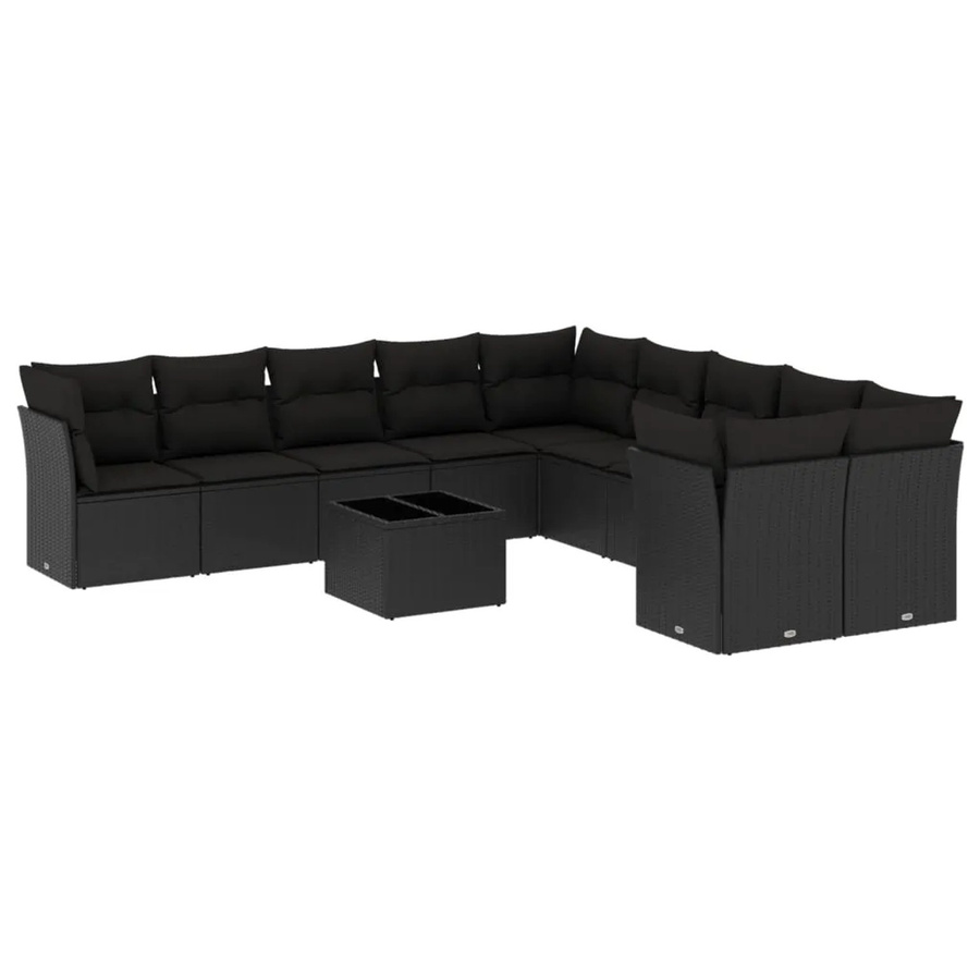 vidaXL 11-tlg. Garten-Sofagarnitur in U-Form aus schwarzem PE-Rattan mit Kissen und Gartentisch - Bild 2