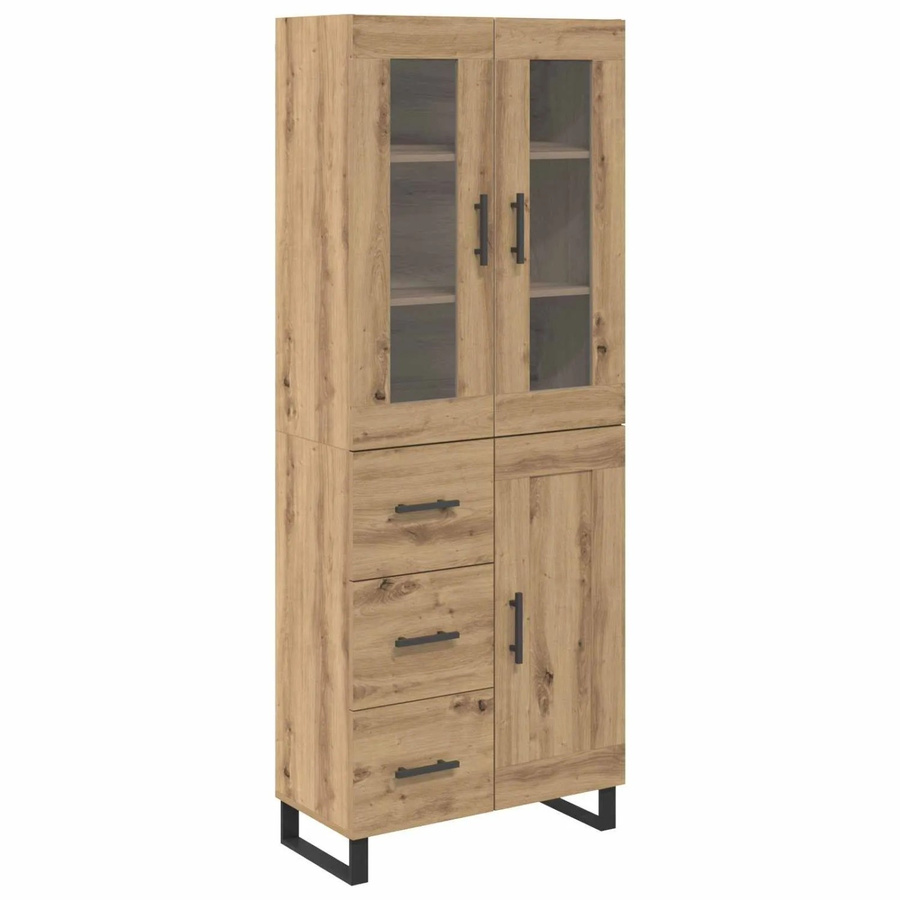 vidaXL Highboard 2-teilig Artisan-Eiche aus Holz und Glas, Farbe Braun, B/T/H: 180 x 40 x 69,5 cm - Bild 2