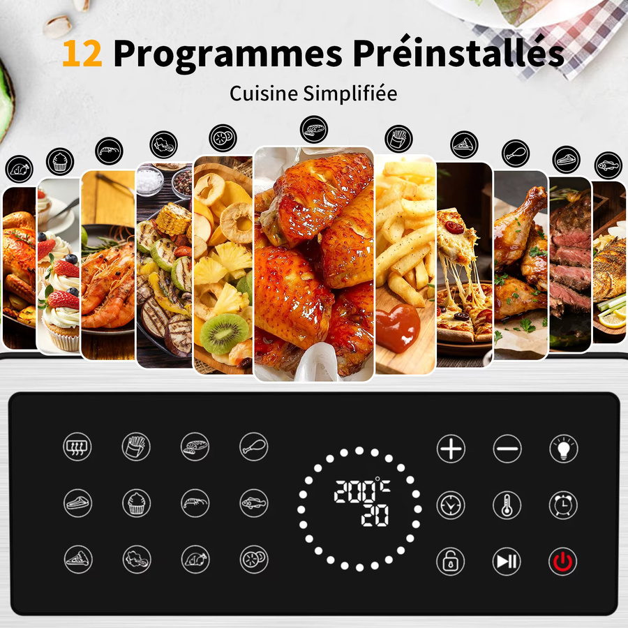 EMPHSISM Heißluftfritteuse mit 8L Fassungsvermögen, 2150 W, Silber, Metallgehäuse mit Sichtfenster und 12 Programmen - Bild 5