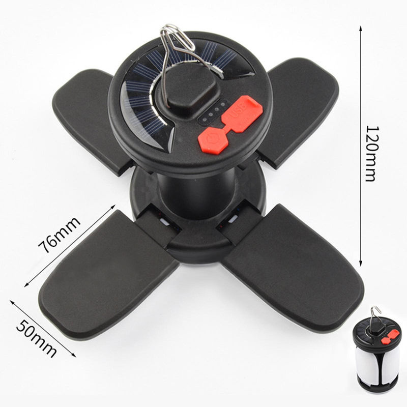 TOMTOP JMS Solar Camping LED Licht mit USB Ausgang, faltbare 4-Blatt Hängelampe für Outdoor und Zelt, schwarz - Bild 9