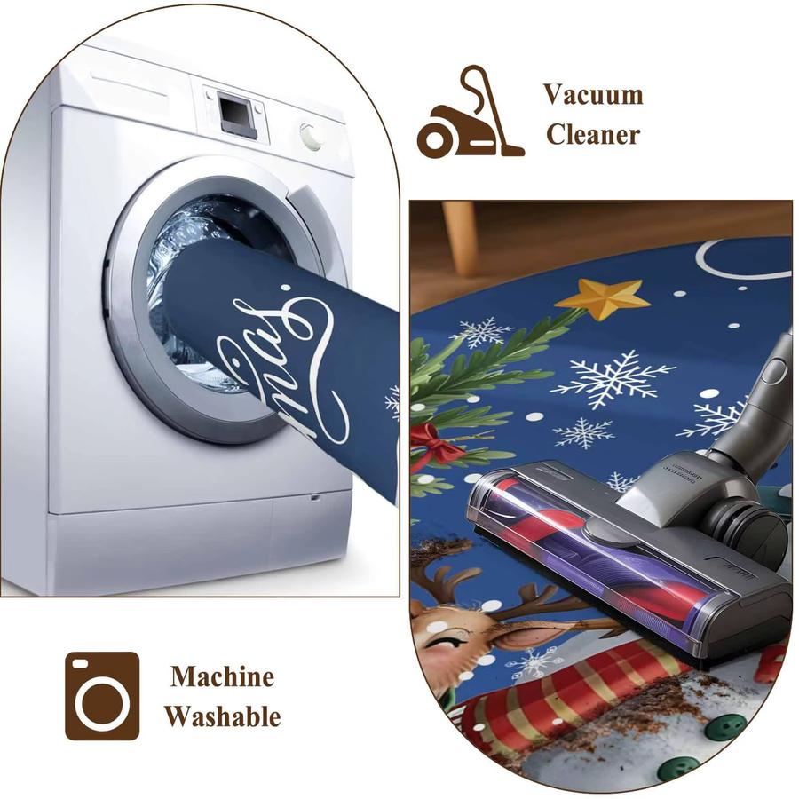 VIKAMA Weihnachts-Rechteck-Teppich mit Wintermotiv in Blau, rutschfest und waschbar - Bild 5