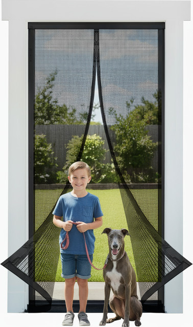 TranquilTouch Magnetische Insektenschutz-Tür aus transparentem Polyester in Schwarz - Bild 1