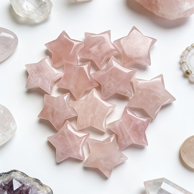 2 Stück CrystalHola Rosenquarz Sternornamente in Pink, handgefertigte Kristall-Dekoration im Boho-Stil - Bild 1