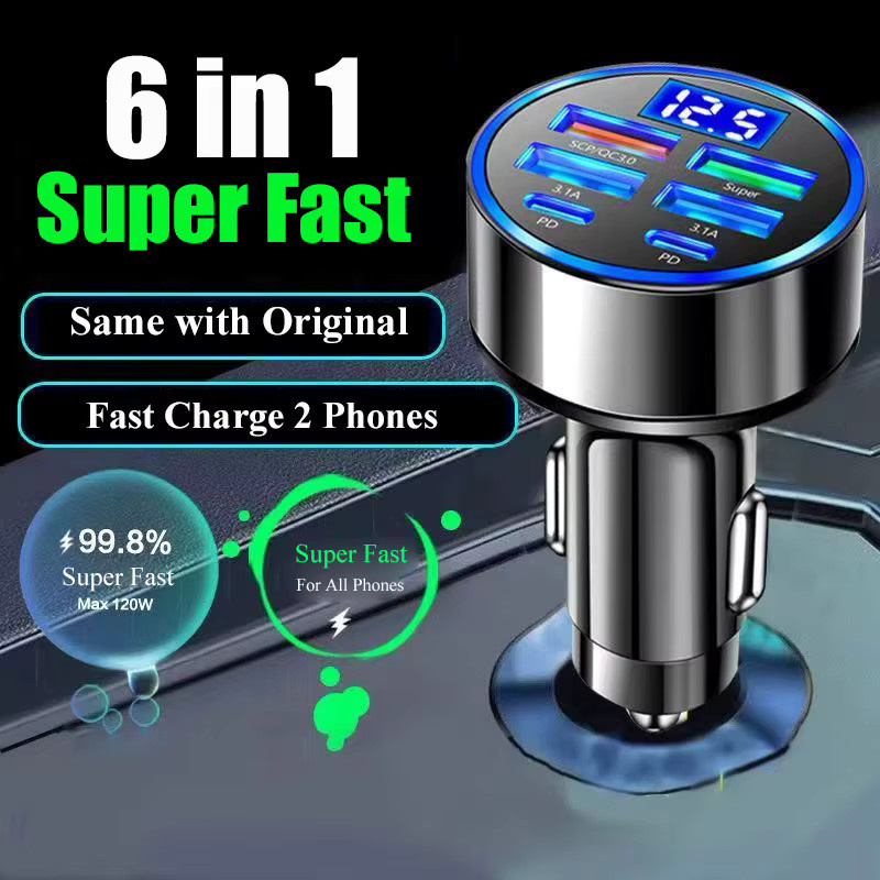 UYUXIO 6-in-1 USB-C Autoladegerät-Adapter mit Spannungsanzeige und Voltmeter für Schnellladung von iPhone und Samsung - Bild 2