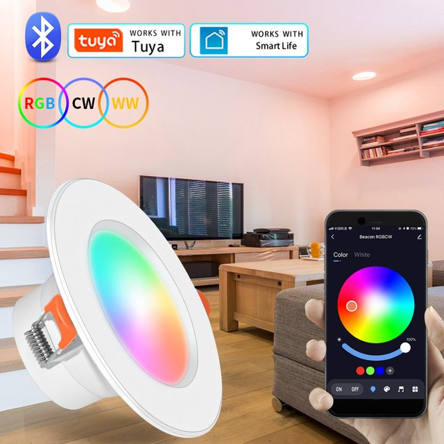AVACOM Smart LED Einbauleuchte RGBCW mit Tuya Bluetooth und Smart Life App-Steuerung, dimmbar, weiß, 15W - Bild 1