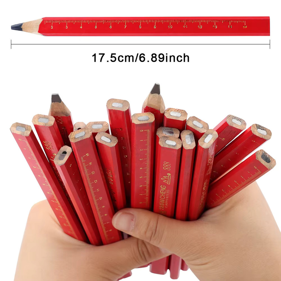 JOMPENS Professioneller HB Holzbleistift mit Millimeter-Skala und rutschfestem Achteck-Design in Schwarz und Rot - Bild 6
