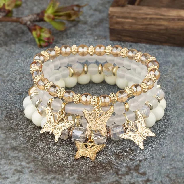 DAIPAN Armband Set, Schmetterling, Kristall, Perle, Gold, Damen - Bild 1