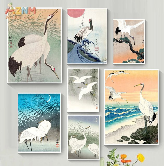 Kayou Japanisches Retro-Kranich-Kunstposter als Leinwanddruck in Mehrfarbig für deine Wanddekoration - Bild 1