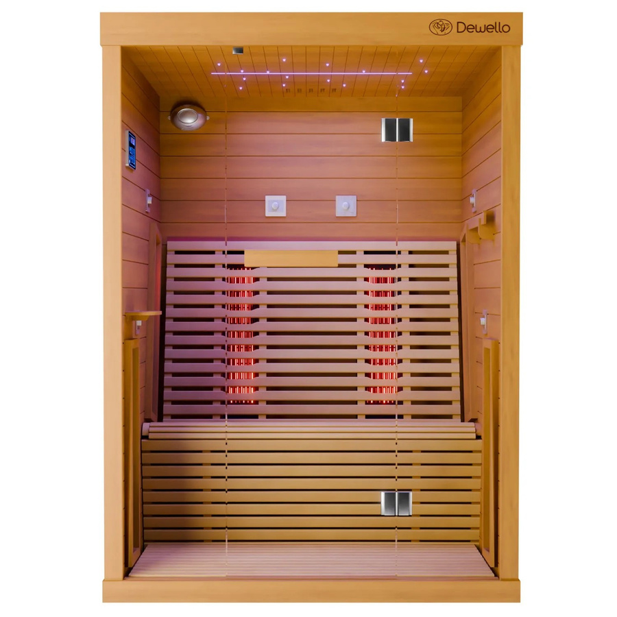 Dewello Infrarotkabine Palermo Infrarotsauna aus Hemlockholz mit Vollspektrumstrahlern und Bluetooth, Farbe: Braun, B/T/H: 135 x 120 x 190 cm - Bild 2