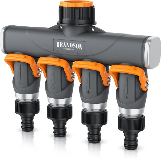 Brandson 4-Wege Schlauchverteiler mit Flow Control, 2-teiliges Set in Grau, 3/4 Zoll und 1/2 Zoll, regulierbarer Wasserhahnverteiler für deine Gartenbewässerung - Bild 1
