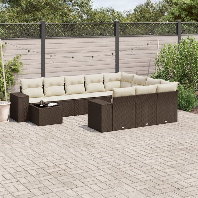 vidaXL 11-teilige Garten-Sofagarnitur aus Polyrattan mit Kissen, Braun - Bild 3