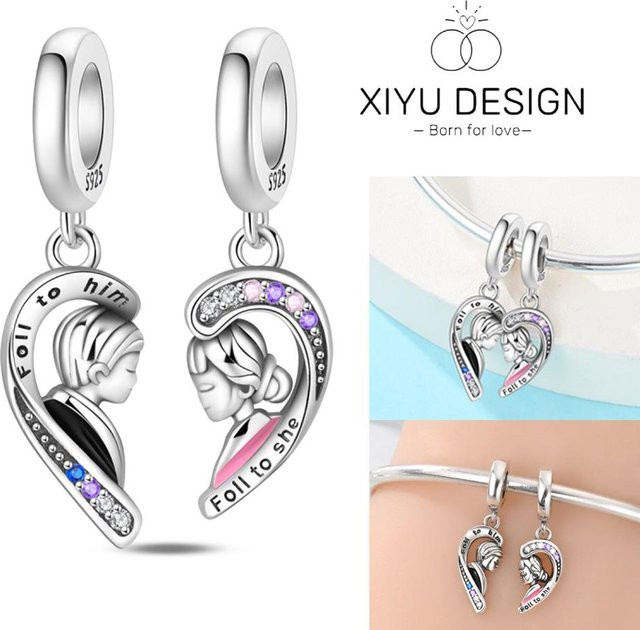 YIRAN Anhänger Charms, Kupfer, Herzförmig, Puzzle, Weiß, Damen - Bild 1