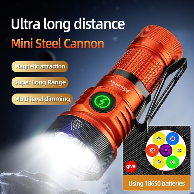Alonefire Mini LED Taschenlampe mit 7 Farben und Magnet, USB aufladbar, Multicolor - Bild 1