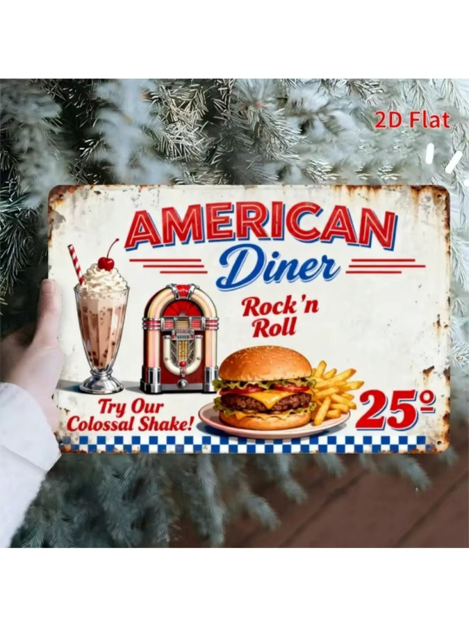 CIFBUY Retro American Diner Metall-Wandkunst Vintage-Blechschild in Mehrfarbig - Bild 3
