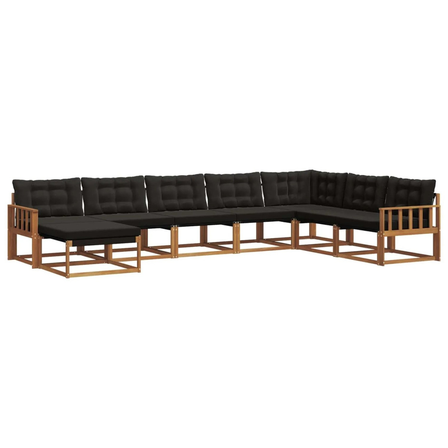 vidaXL Outdoor-Sofagarnitur L-Form aus Akazienholz und Textilene in Natur und Schwarz mit Kissen - Bild 2