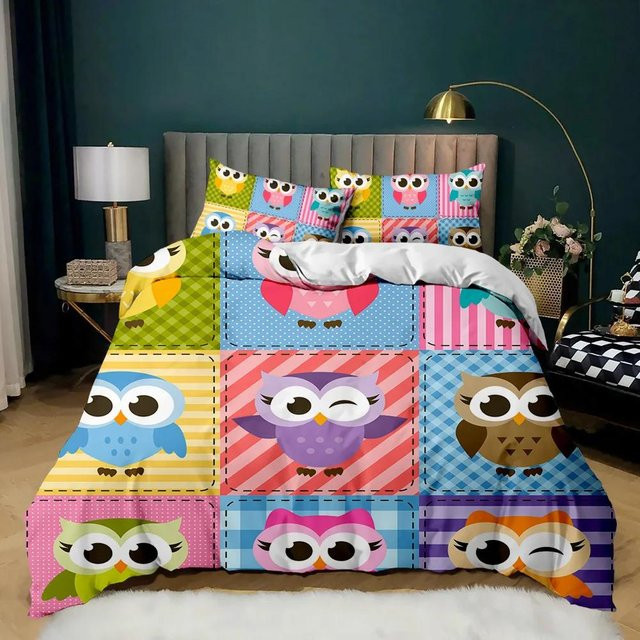 Bettwäscheset mit Eulen-Motiv von Your Warm Home, 3-teiliges Set aus Mikrofaser und Polyester, Mehrfarbig, B/H: 200 x 200 cm, Kissenbezüge: 50 x 70 cm - Bild 1