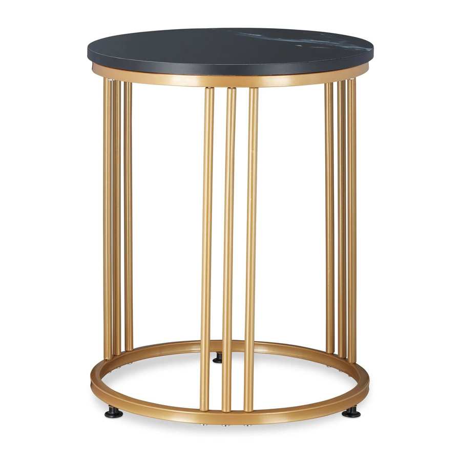 Relaxdays Beistelltisch in Schwarz mit Marmoroptik aus MDF und Eisen, B/T/H: 51 x 41 x 30 cm - Bild 2