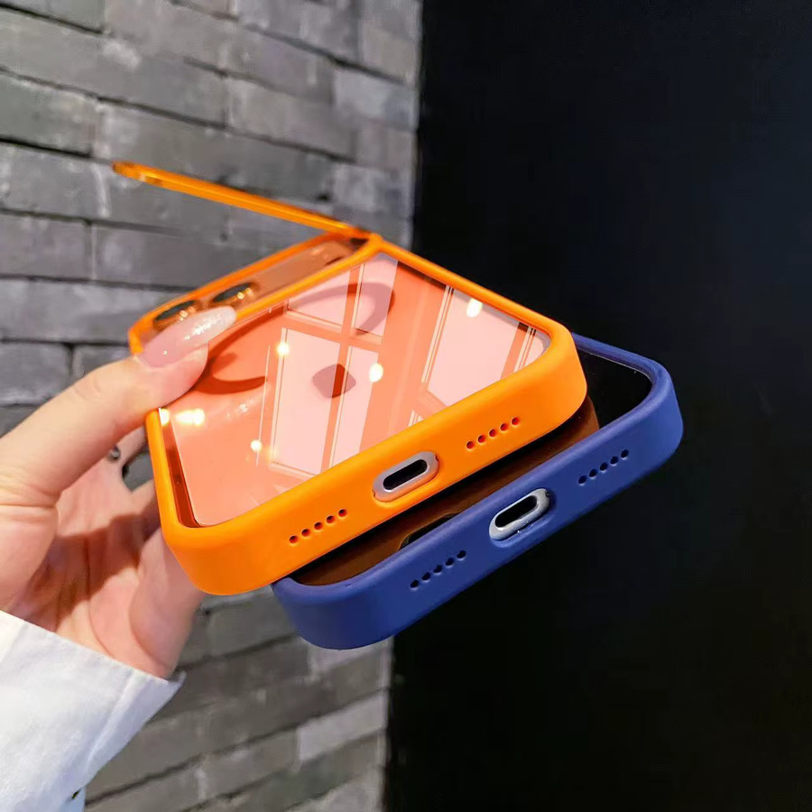 Magnetische Schutzhülle mit Metalllinsenständer und Linsenglasfolie für iPhone 11 bis 17 Pro Max Plus Air, transparent und schwarz, kompatibel mit MagSafe - Bild 3