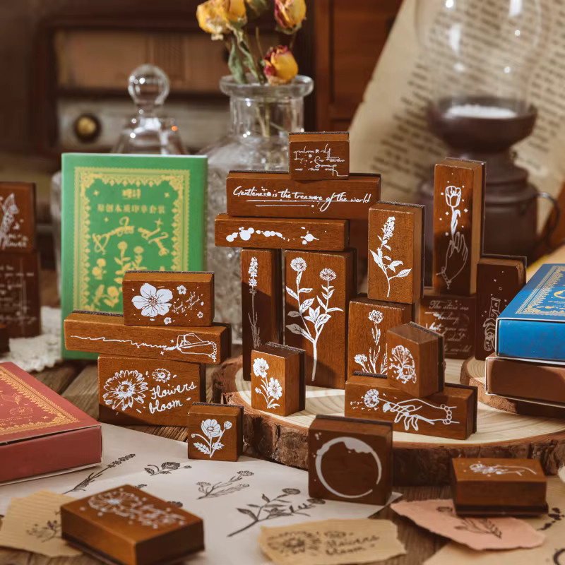 Hobbisland Holzstempel-Set im Vintage-Stil mit Pflanzen und Blumen für Scrapbooking und Bastelarbeiten - Bild 2