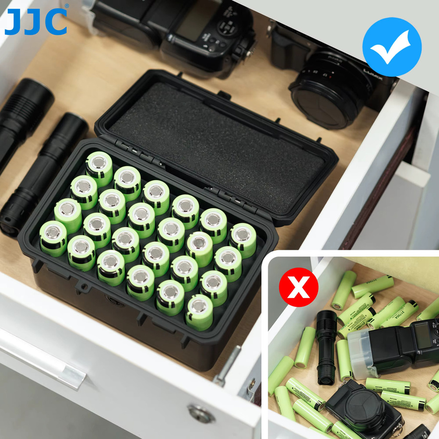 JJC Batteriegehäuse für 18650/21700 Akkus mit 20 Steckplätzen, IP67 wasserabweisend und stoßfest, Schwarz - Bild 4