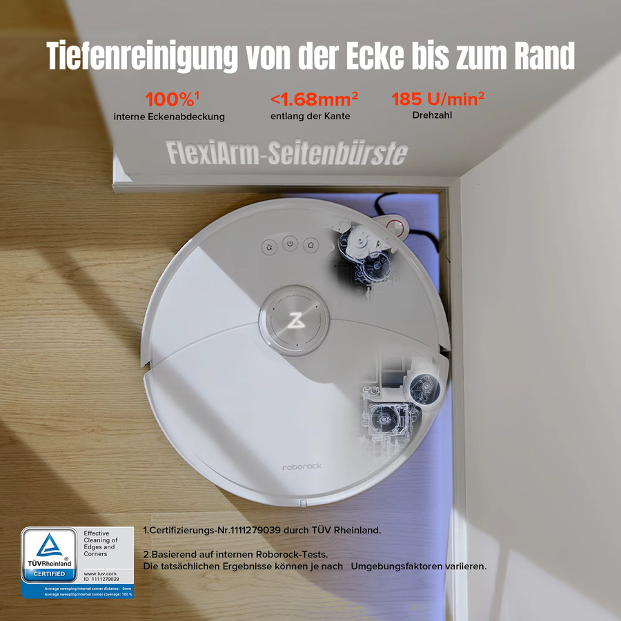 Roborock S8 MaxV Ultra Saugroboter mit Wischfunktion, Weiß, 10.000 Pa Saugkraft, Heißwasser-Moppwäsche und ausziehbarer Seitenbürste, Generalüberholt - Bild 4