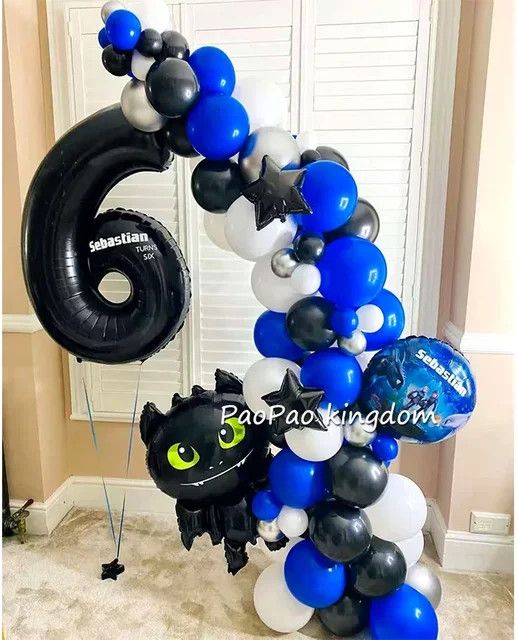 Potdemiel Party Dekoration Zug und Drache Thema mit Girlande und Ballonbogen in Multicolor für Kindergeburtstage und Babypartys - Bild 1