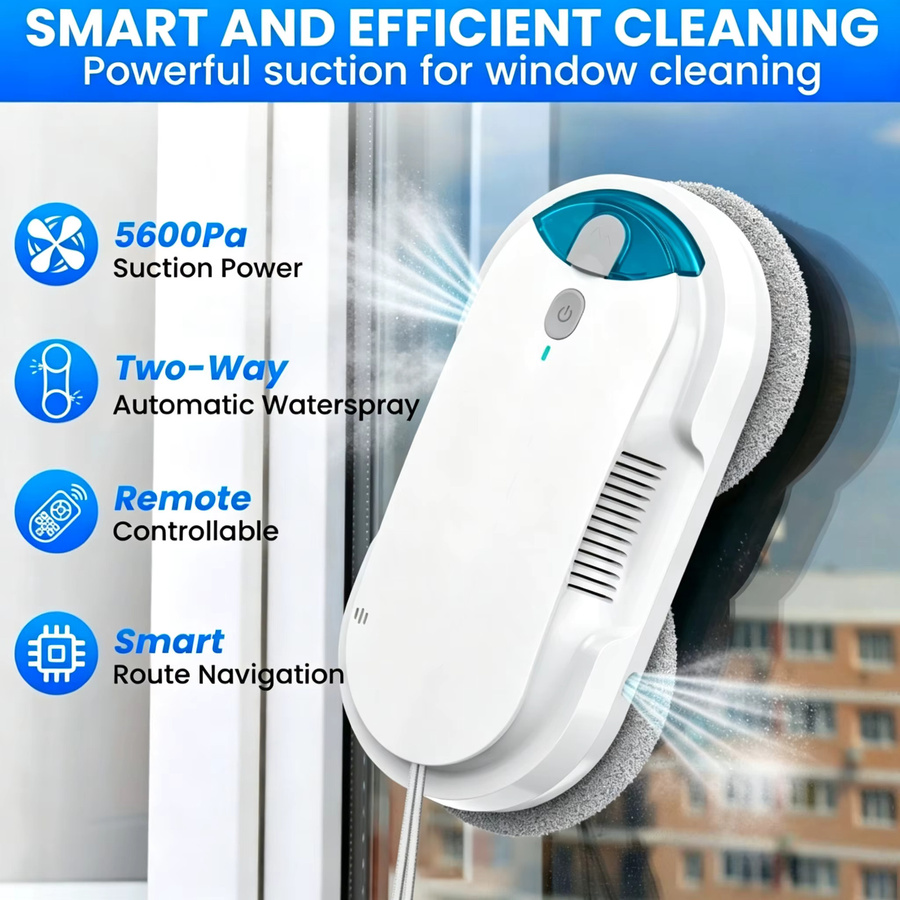 INSE Fensterputzroboter in Weiß mit automatischer Wassersprühfunktion, bürstenlosem Motor und intelligenter Kantenerkennung zur Glasreinigung - Bild 3