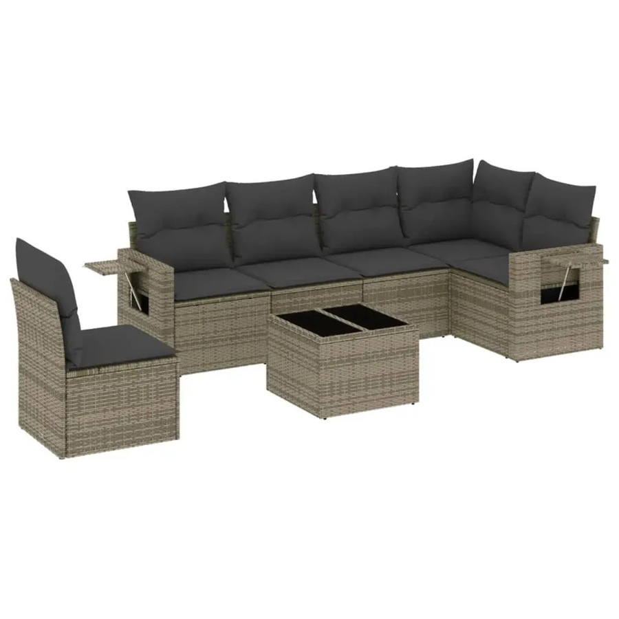 vidaXL 7-teilige Garten-Sofagarnitur aus Poly-Rattan in Grau mit Kissen aus Polyester und Gestell aus pulverbeschichtetem Stahl - Bild 2