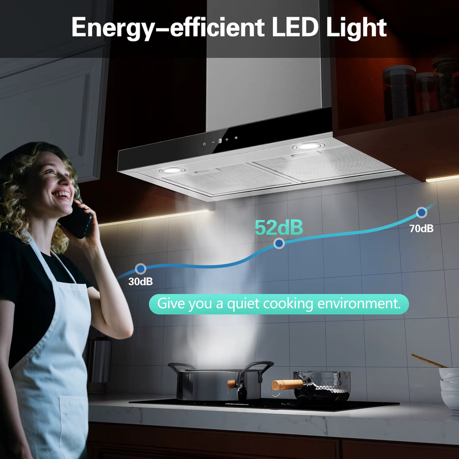 Topstrong Küchenhaube aus Edelstahl in Silber, Wandmontage, 60 cm Breite, 400 m3/h, A+++, leiser Abluftventilator mit LED-Touch-Control, 52 dB - Bild 5