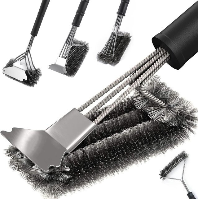 Edelstahl Grillbürste in Silber als borstenfreier Grillreiniger für eine sichere Reinigung - Bild 1