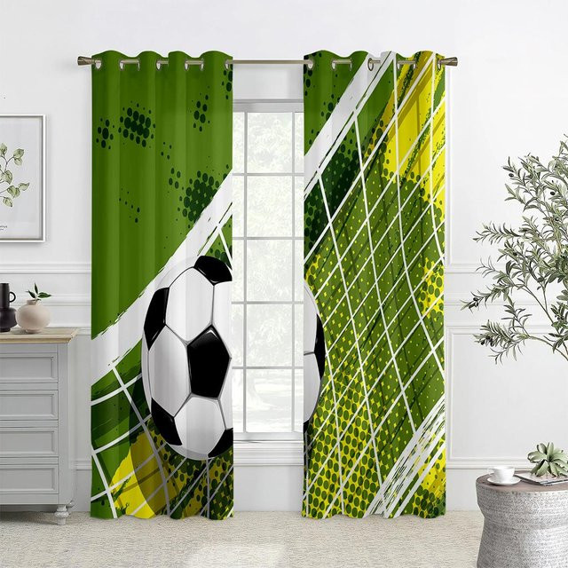 2er-Set Rheinfeld Fußball Vorhänge Grün, halbtransparentes Stoffdekor für Kinderzimmer und Wohnzimmer, B: 50 cm, H: 130 cm - Bild 1