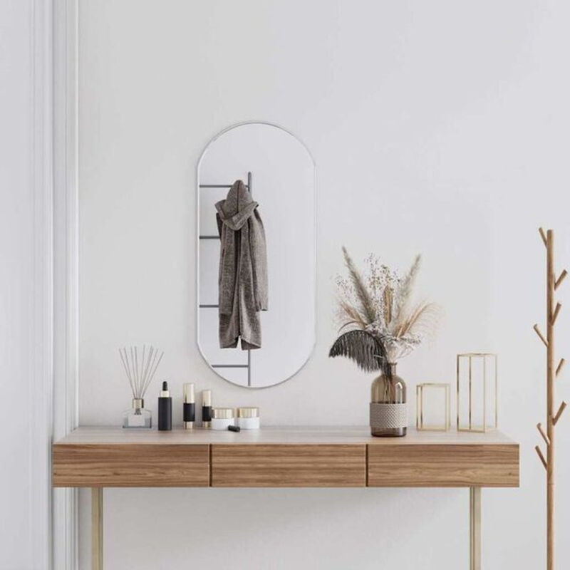 Ovaler Wandspiegel von Vidaxl in Silber mit Glas und Kunststoff, Breite: 90 cm, Höhe: 40 cm - Bild 1