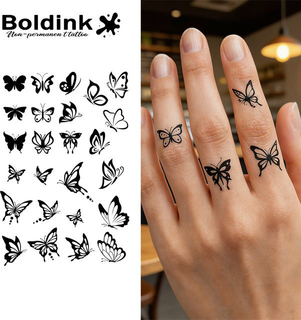 BOLDINK Tattoo-Aufkleber Schwarzer Silhouetten-Hohlschmetterling, Unisex - Bild 1