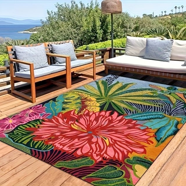 VIKAMA Outdoor-Teppich mit floralem Blumenmuster in Multicolour, rechteckig, Breite: 120 cm, Tiefe: 80 cm - Bild 1